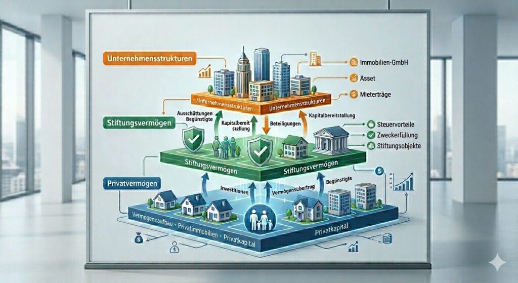Infografik Drei-Ebenen-Modell Immobiliengestaltung