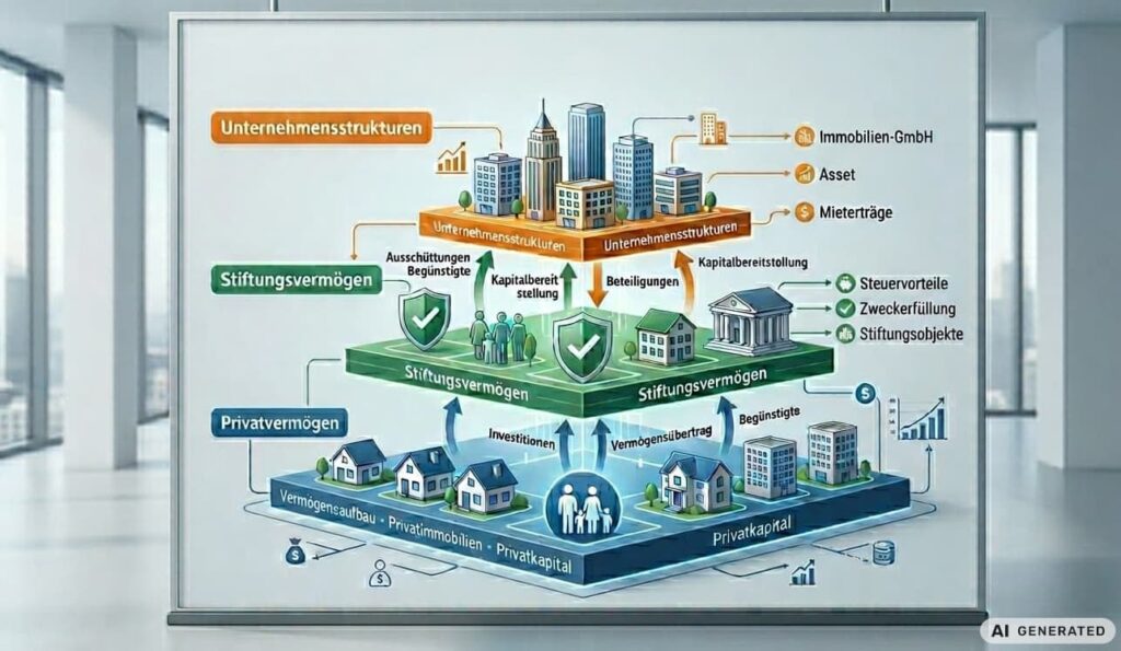 Infografik Drei-Ebenen-Modell Immobiliengestaltung AI generated