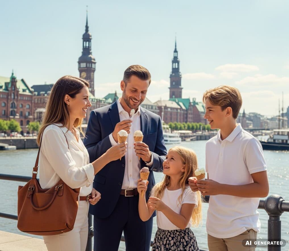 zufriedener Unternehmer isst mit seiner Familie Eis - AI generated
